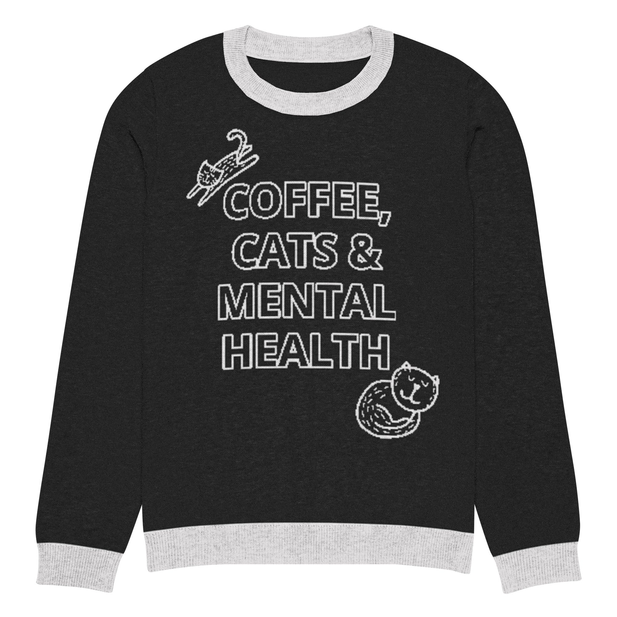 Coffee, Cats & Mental Health Knitted Sweater - Image 6